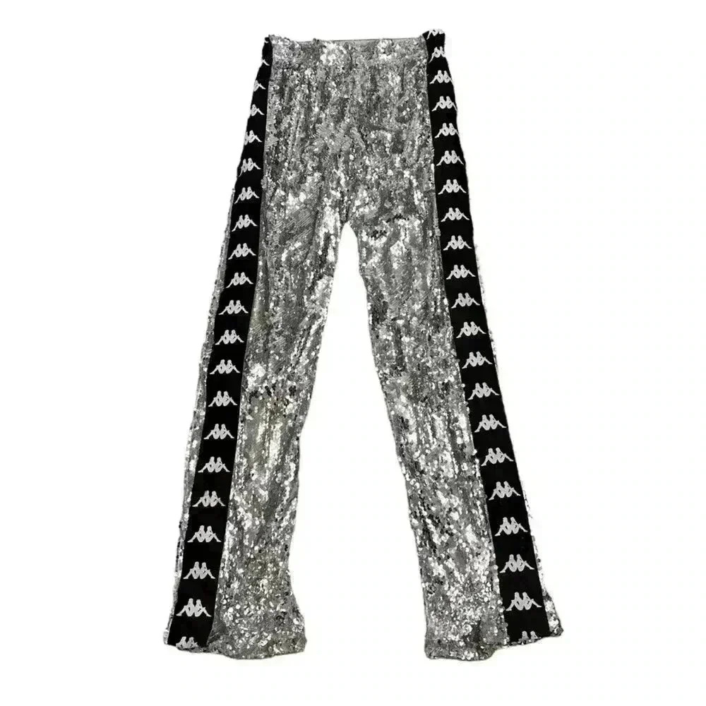 FAITH CONNEXION X  ACCA KAPPA BOOTCUT SILVER SEQUIN JOGGING PANTS